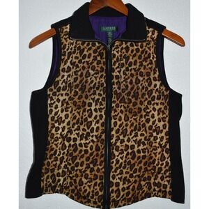 Ralph Lauren LRL Puffer Vest Cheetah Animal Print Pockets Zip Front Petite Small